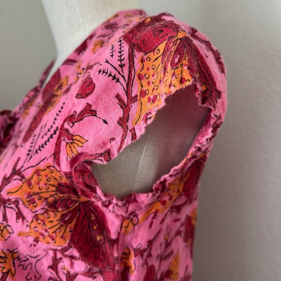 Calypso Pink Floral Cap Sleeve Dress Tassel Pink Butterfly Print Airy Sz XS - Picture 6 of 10